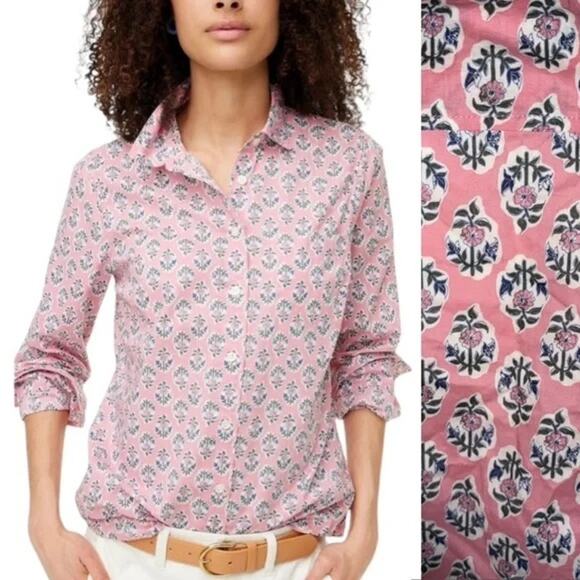 J. Crew Pink Floral Print Lightweight Cotton Signature Fit Button Down-Size M - Picture 3 of 7